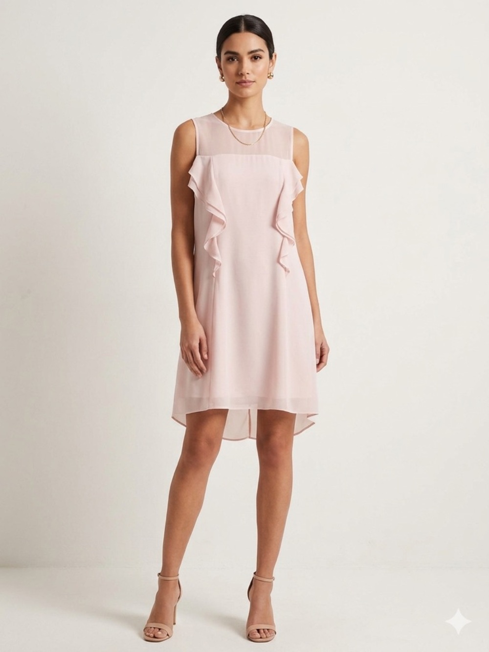 BCBGeneration Blush Pink Sleeveless Dress with Ruffle Detail